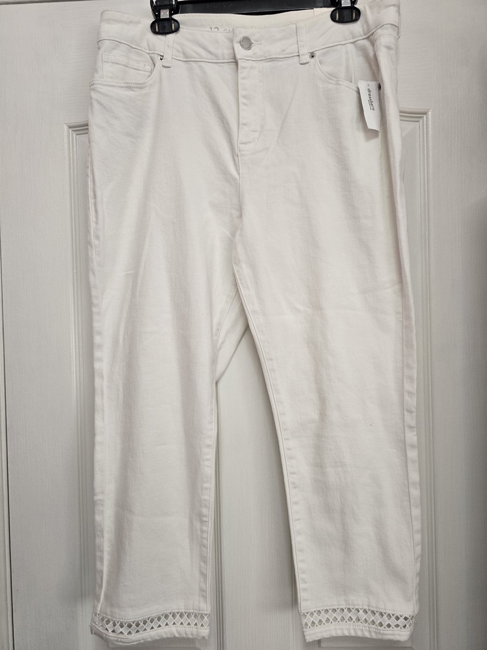 Dressbarn Westport Capri Jeans with Lace Trim - White, size 12